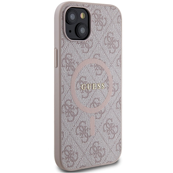 Guess 4G Collection Leather Metal Logo MagSafe Case for iPhone 15/14/13 - Pink