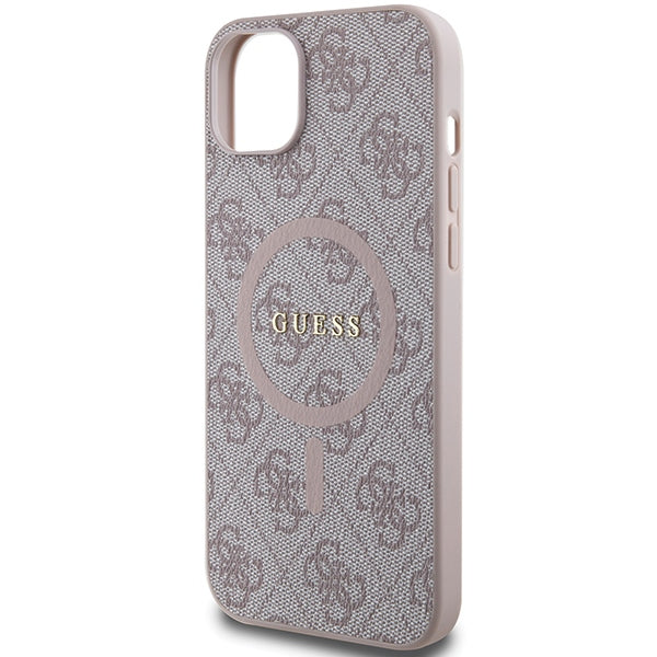 Guess 4G Collection Leather Metal Logo MagSafe Case for iPhone 15/14/13 - Pink