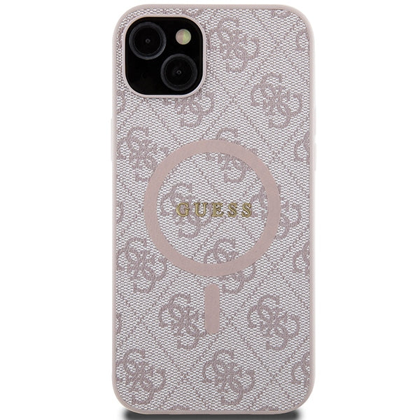 Guess 4G Collection Leather Metal Logo MagSafe Case for iPhone 15/14/13 - Pink