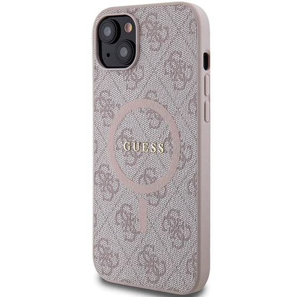 Guess 4G Collection Leather Metal Logo MagSafe Case for iPhone 15/14/13 - Pink