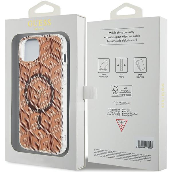 Guess IML GCube MagSafe case for iPhone 15 / 14 / 13 - brown