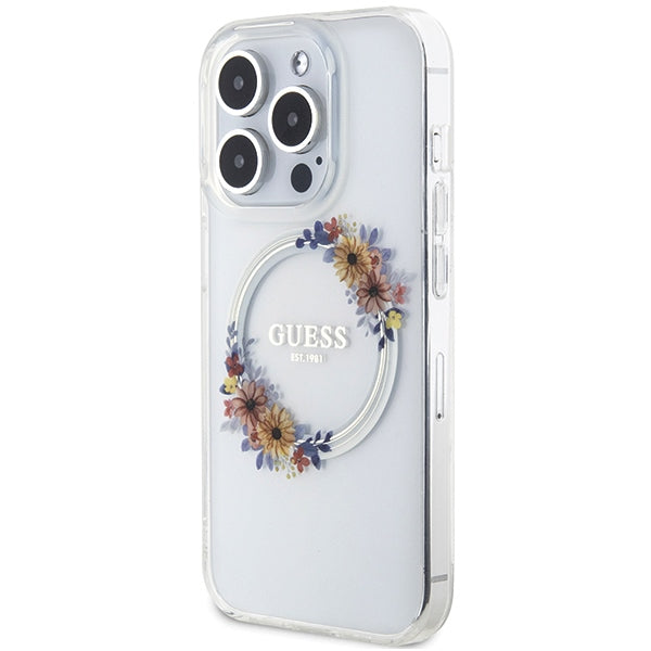Guess IML Flowers Wreatch MagSafe iPhone 15 Pro Max Case - Clear