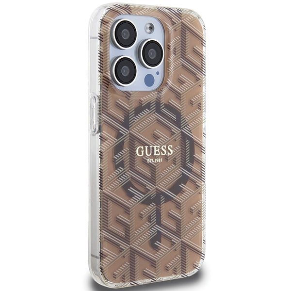 Guess IML GCube MagSafe case for iPhone 15 Pro Max - brown
