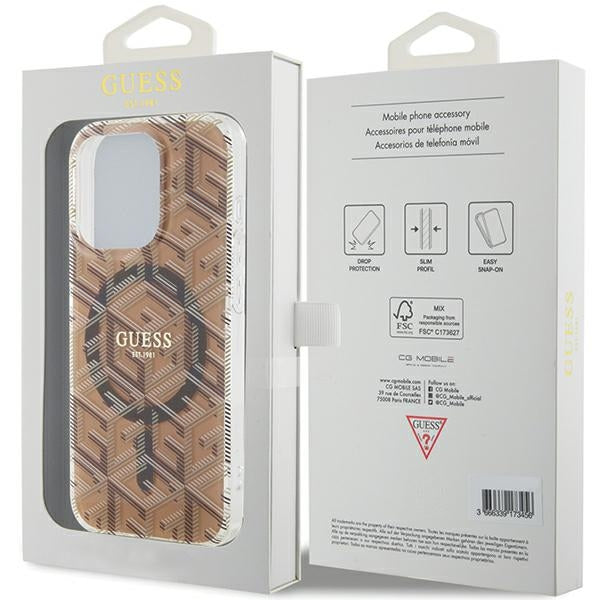 Guess IML GCube MagSafe case for iPhone 15 Pro Max - brown