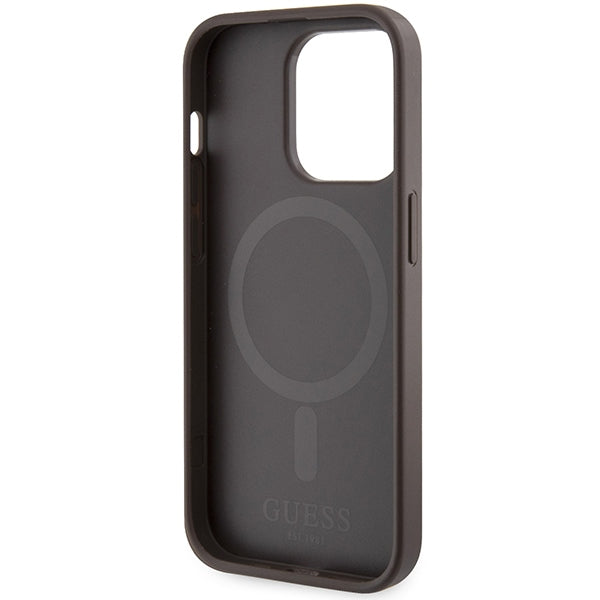 Guess 4G Printed Stripes MagSafe case for iPhone 15 Pro - brown