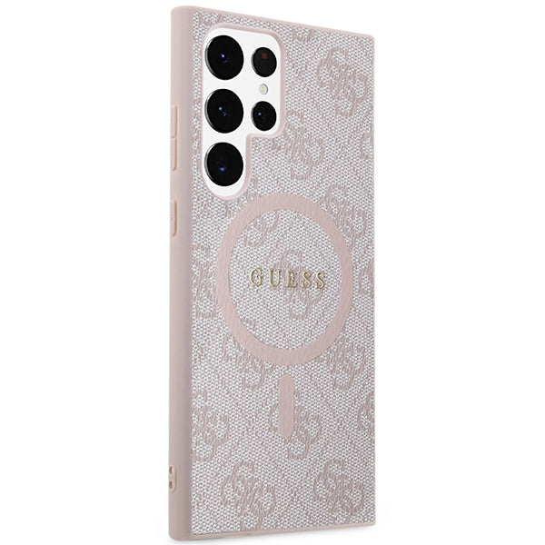 Guess 4G Collection Leather Metal Logo MagSafe Case for Samsung Galaxy S24 Ultra - Pink