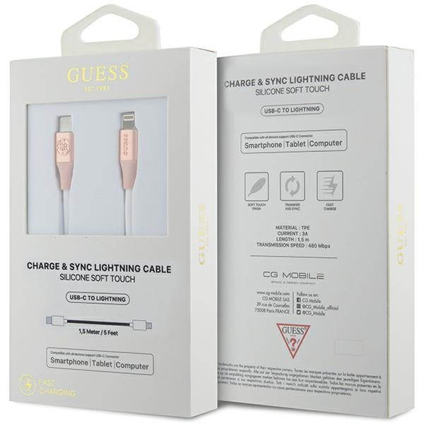 Guess Ebossed Logo USB-C / Lightning Cable 1.5m Fast Charging - Pink