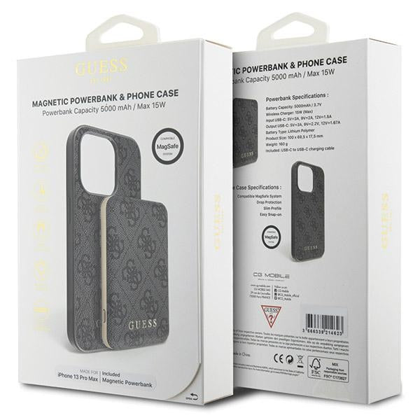 Guess 4G Metal Logo Case Set for iPhone 13 Pro Max + 5000mAh MagSafe Powerbank - Black