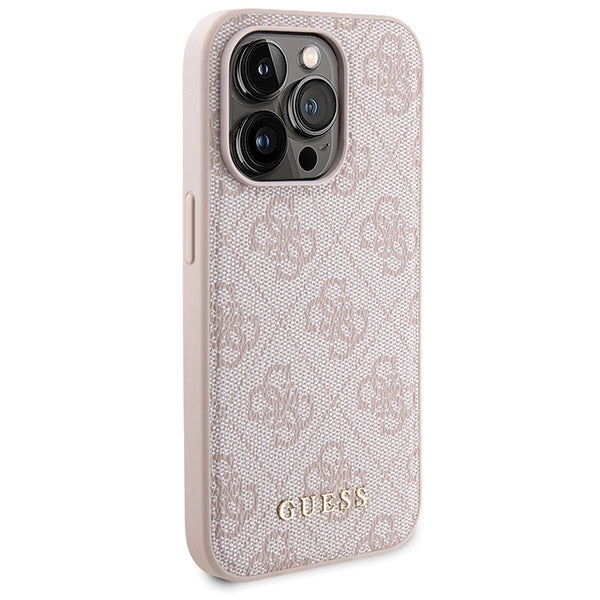 Guess 4G Metal Logo case set for iPhone 14 Pro + 5000mAh MagSafe power bank - pink