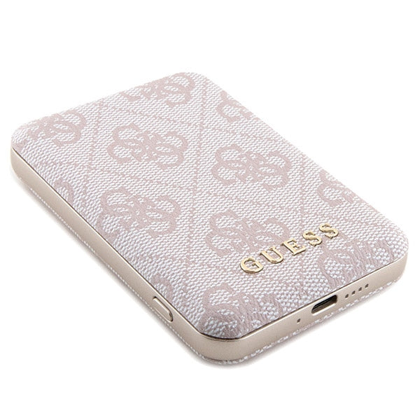 Guess 4G Metal Logo case set for iPhone 14 Pro + 5000mAh MagSafe power bank - pink