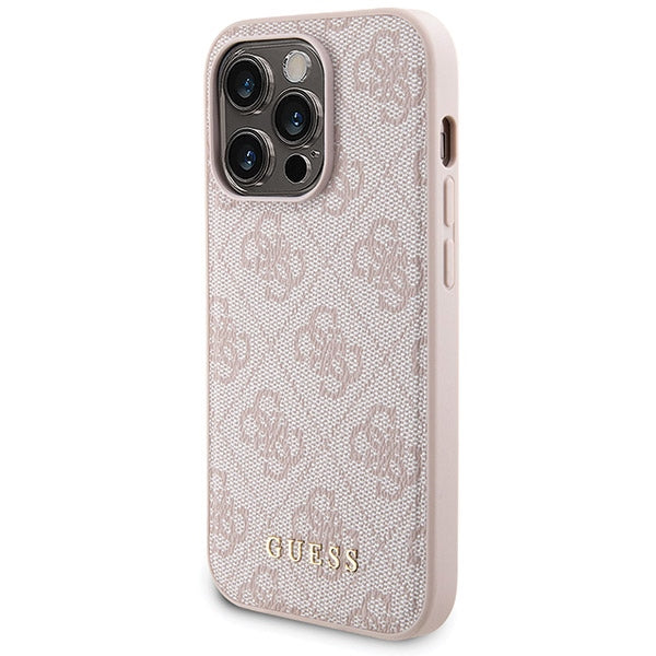 Guess 4G Metal Logo case set for iPhone 15 Pro + 5000mAh MagSafe power bank - pink