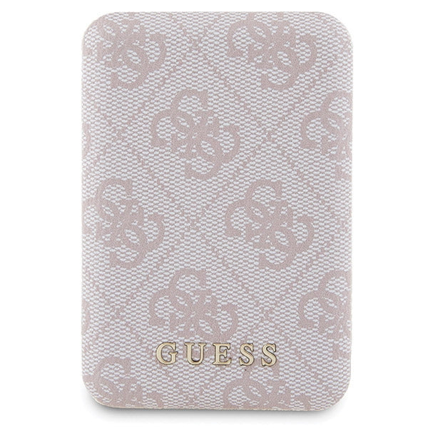 Guess 4G Metal Logo case set for iPhone 15 Pro + 5000mAh MagSafe power bank - pink