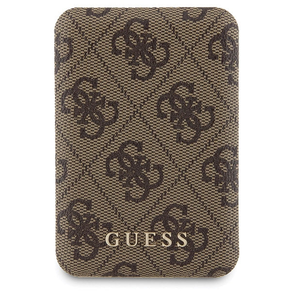 Guess 4G Metal Logo case set for iPhone 15 Pro + 5000mAh MagSafe power bank - brown