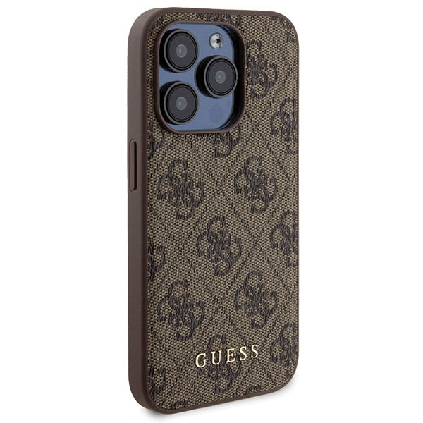 Guess 4G Metal Logo case set for iPhone 15 Pro + 5000mAh MagSafe power bank - brown
