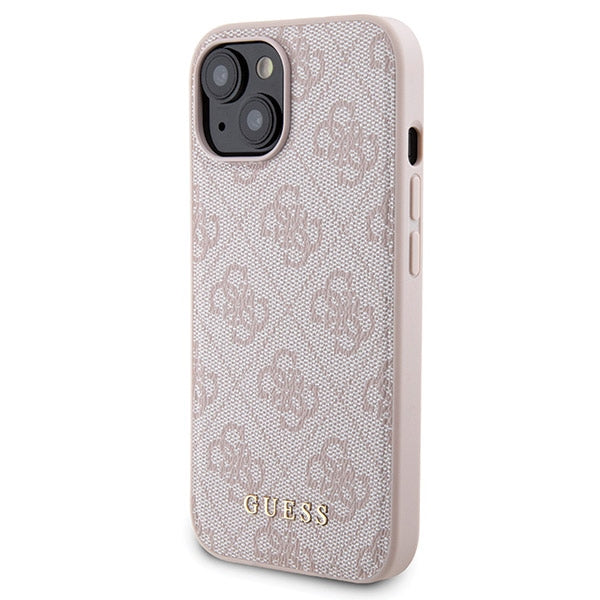 Guess 4G Metal Logo case set for iPhone 15 + 5000mAh MagSafe power bank - pink