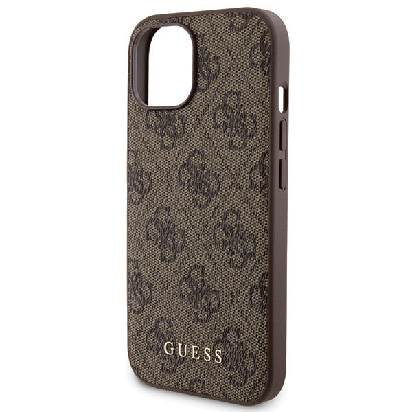 Guess 4G Metal Logo case set for iPhone 15 + 5000mAh MagSafe power bank - brown