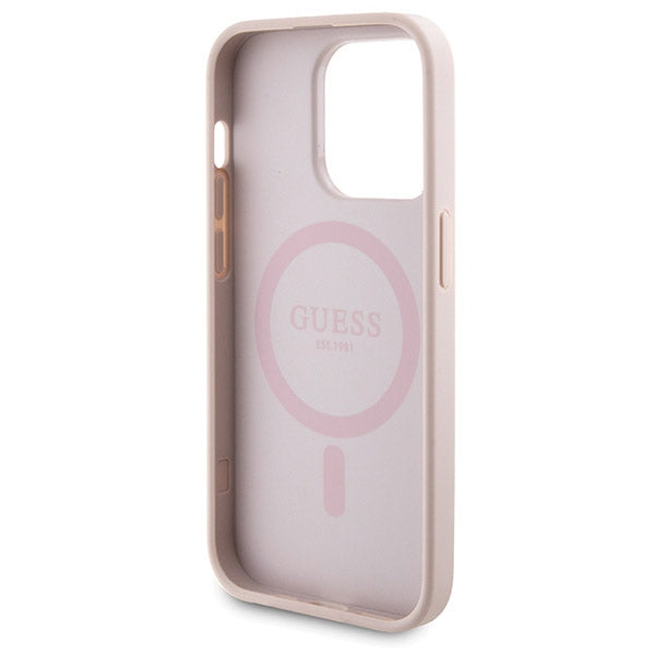 Guess 4G Metal Logo case set for iPhone 15 Pro Max + 5000mAh MagSafe power bank - pink