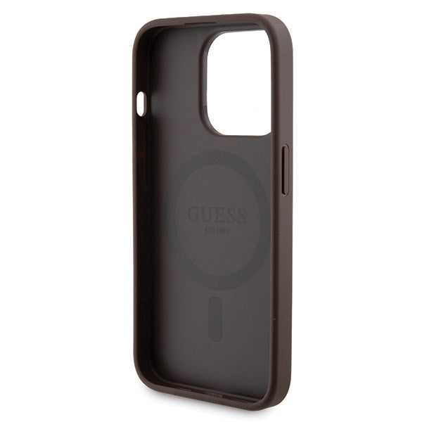 Guess 4G Metal Logo case set for iPhone 15 Pro Max + 5000mAh MagSafe power bank - brown