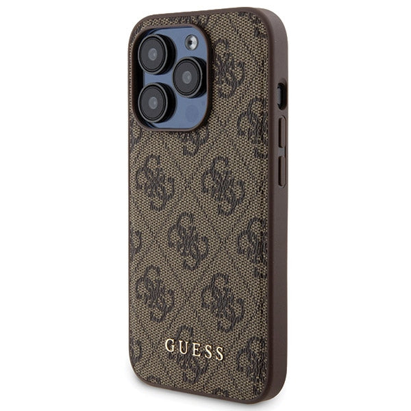 Guess 4G Metal Logo case set for iPhone 15 Pro Max + 5000mAh MagSafe power bank - brown