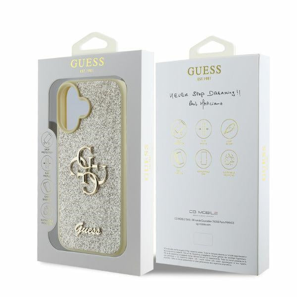 Guess Fixed Glitter Big 4G iPhone 16 Case - Gold