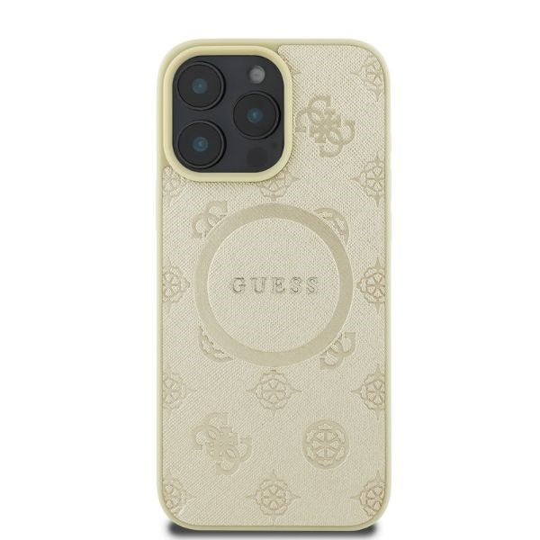 Guess Saffiano Peony Classic Logo MagSafe case for iPhone 16 Pro - gold
