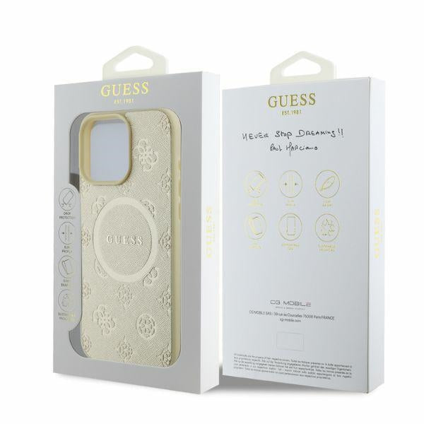 Guess Saffiano Peony Classic Logo MagSafe case for iPhone 16 Pro - gold