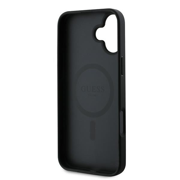 Guess Grained Gold Ring MagSafe case for iPhone 16 Plus - black