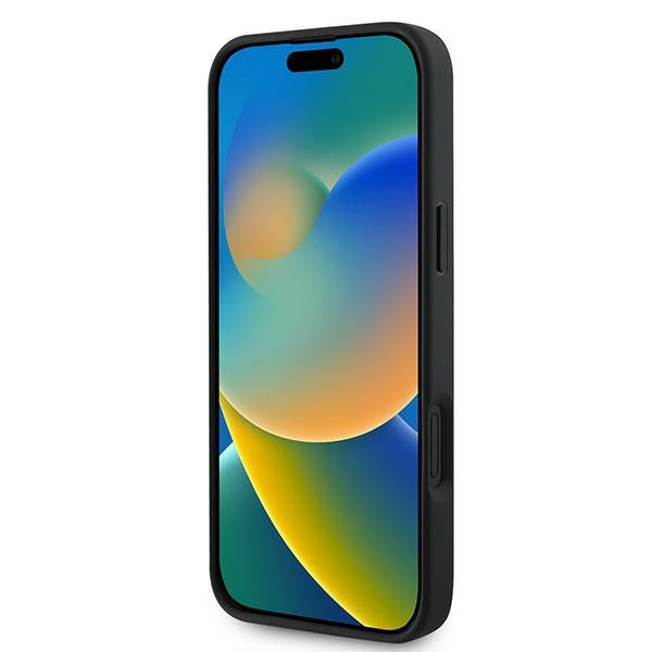 Guess Grained Gold Ring MagSafe case for iPhone 16 Plus - black