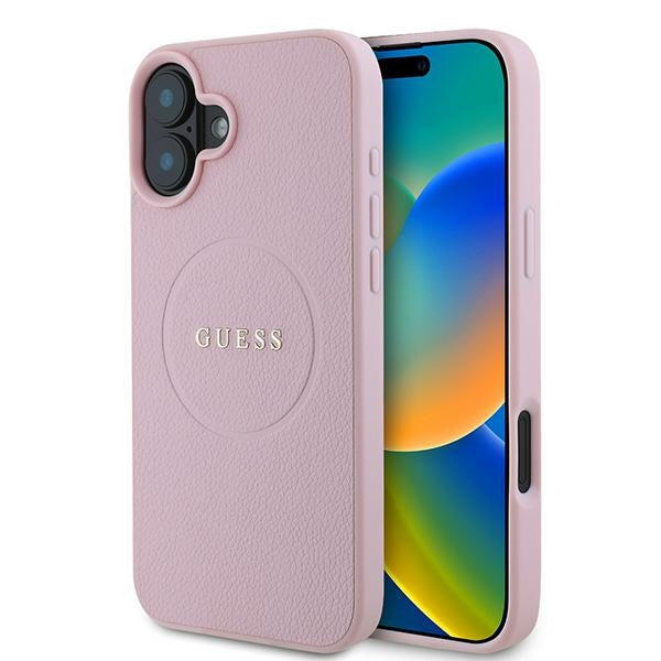 Guess Grained Gold Ring MagSafe iPhone 16 Plus Case - Pink