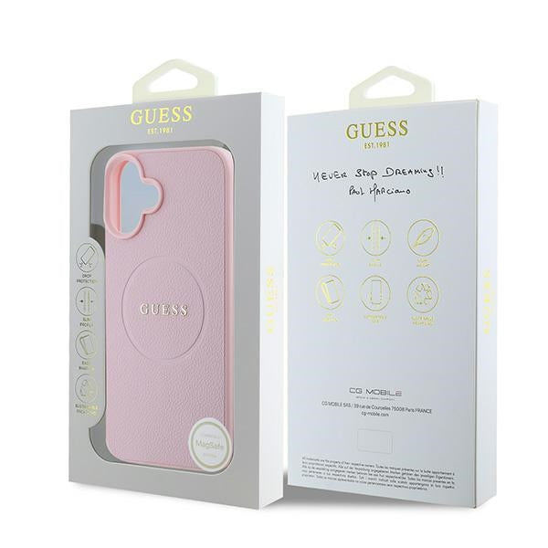 Guess Grained Gold Ring MagSafe iPhone 16 Plus Case - Pink