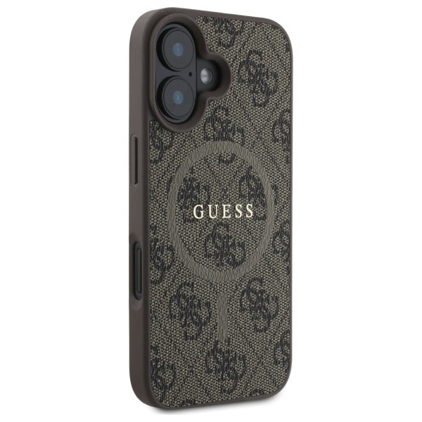 Guess 4G Ring Classic Logo MagSafe iPhone 16 Case - Brown