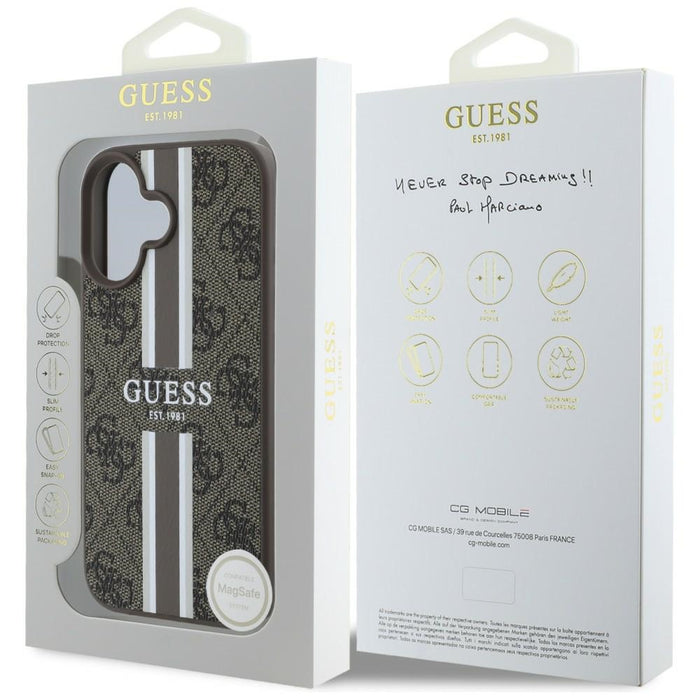 Guess 4G Printed Stripes MagSafe iPhone 16 Case - Brown
