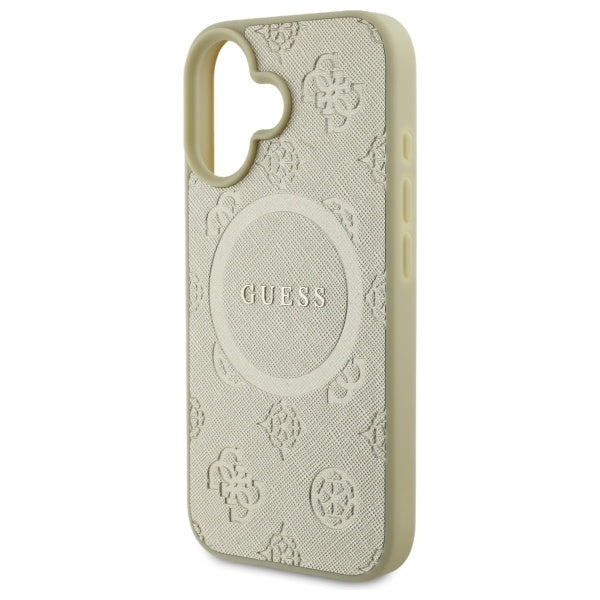 Guess Saffiano Peony Classic Logo MagSafe case for iPhone 16 - gold
