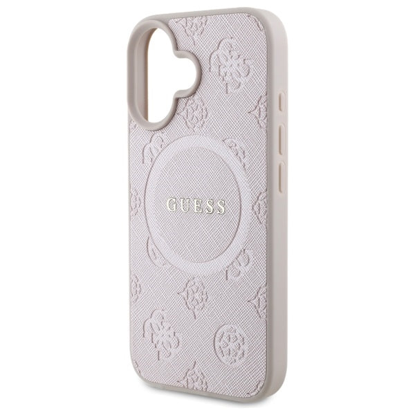 Guess Saffiano Peony Classic Logo MagSafe iPhone 16 Case - Pink