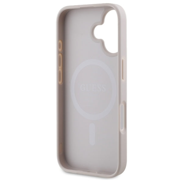 Guess Saffiano Peony Classic Logo MagSafe iPhone 16 Case - Pink