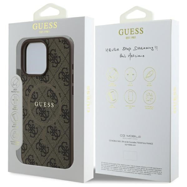 Guess 4G Ring Classic Logo MagSafe Case for iPhone 16 Pro Max - Brown