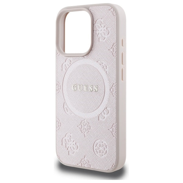 Guess Saffiano Peony Classic Logo MagSafe iPhone 16 Pro Max Case - Pink