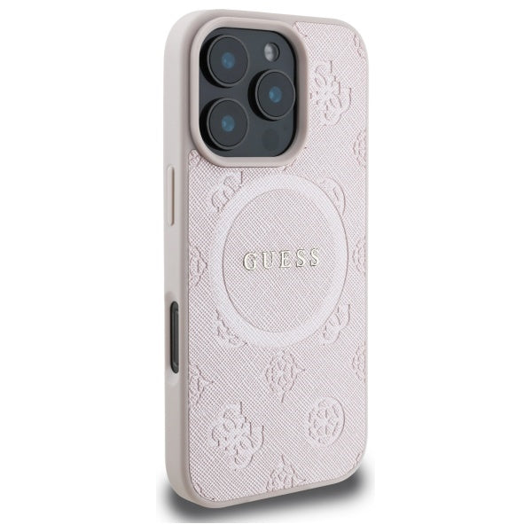 Guess Saffiano Peony Classic Logo MagSafe iPhone 16 Pro Max Case - Pink