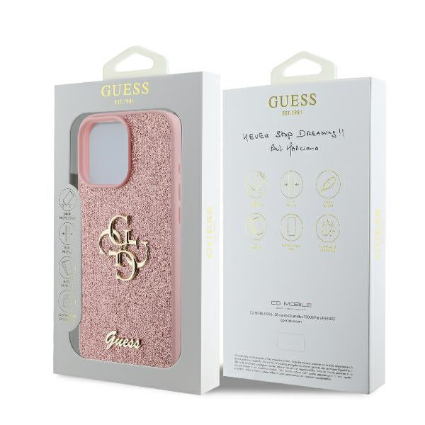 Guess Fixed Glitter Big 4G Case for iPhone 16 Pro - Pink