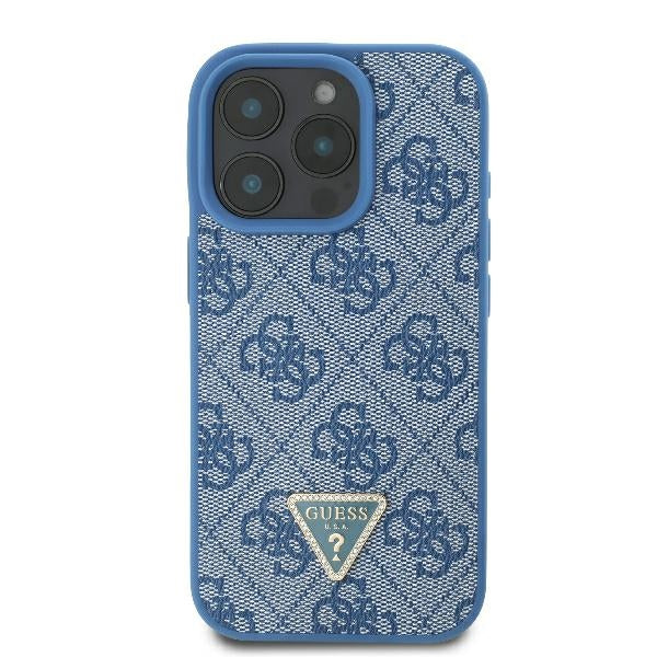 Guess Leather Metal Logo Strass Crossbody Case for iPhone 16 Pro - Blue