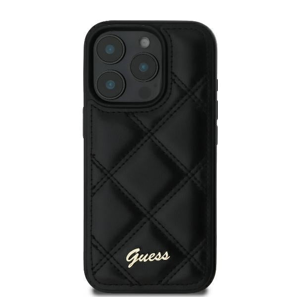 Guess Quilted Metal Logo iPhone 16 Pro Case - Black