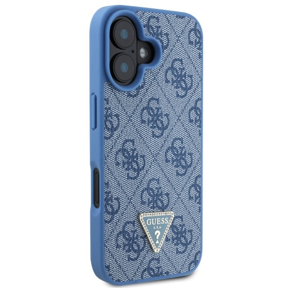 Guess Hardcase Leather 4G Triangle Strass MagSafe Case for iPhone 16 - Blue
