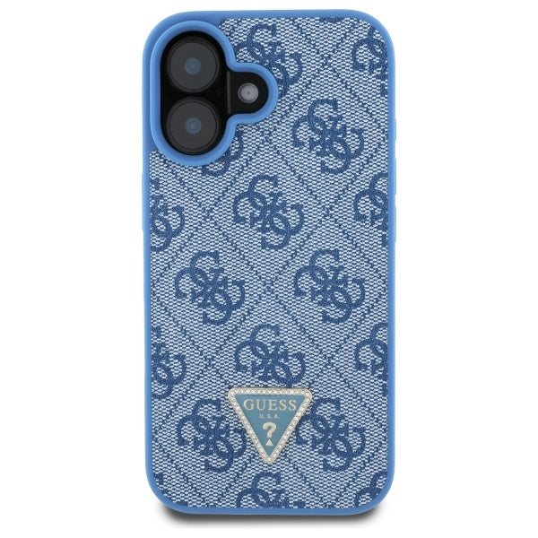 Guess Hardcase Leather 4G Triangle Strass MagSafe Case for iPhone 16 - Blue