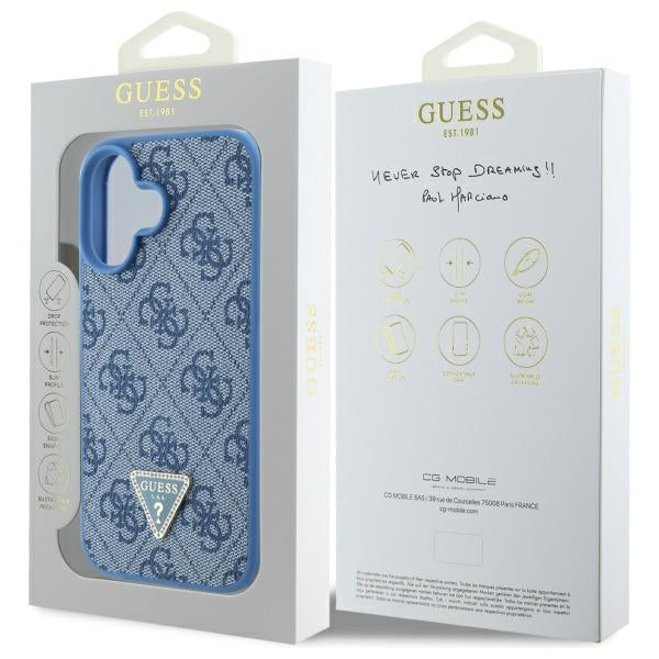 Guess Hardcase Leather 4G Triangle Strass MagSafe Case for iPhone 16 - Blue