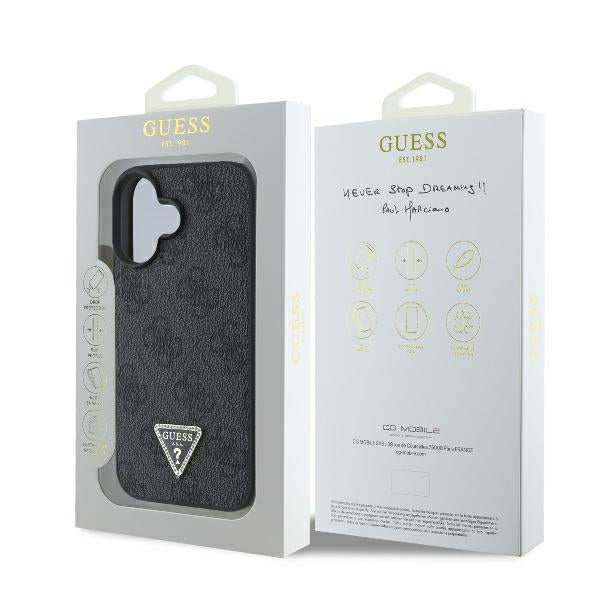 Guess Leather 4G Triangle Strass MagSafe Case for iPhone 16 - Black