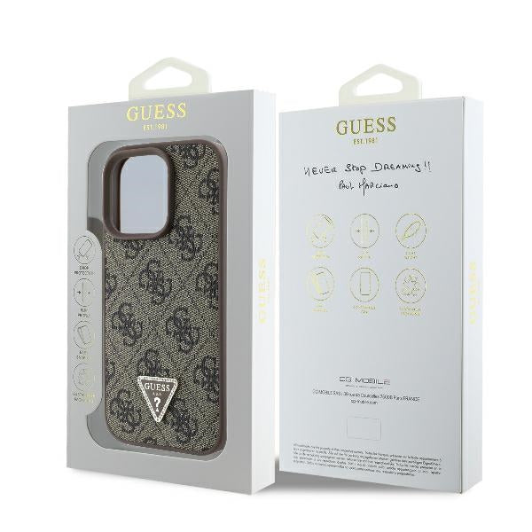 Guess Leather 4G Triangle Strass MagSafe Case for iPhone 16 Pro Max - Brown