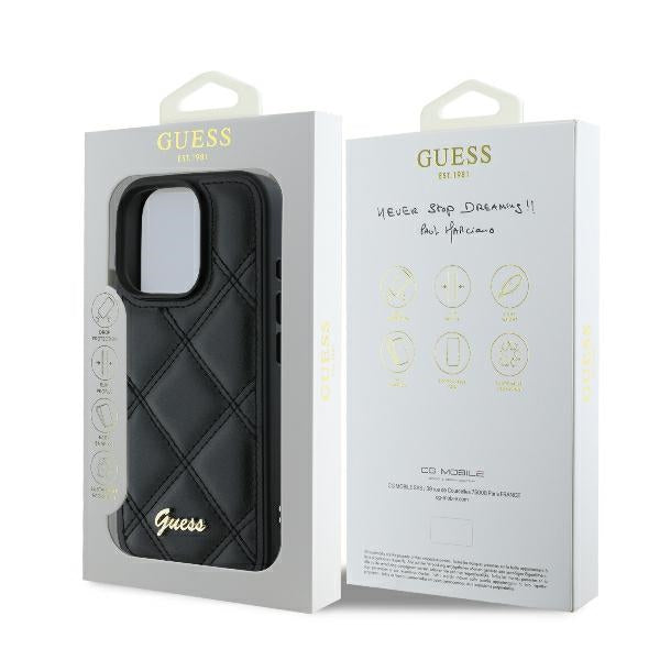 Guess Quilted Metal Logo Case for iPhone 16 Pro Max - Black
