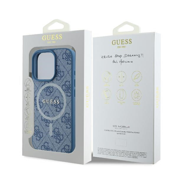 Guess 4G Ring Classic Logo MagSafe iPhone 16 Pro Case - Blue
