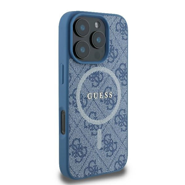 Guess 4G Ring Classic Logo MagSafe iPhone 16 Pro Case - Blue
