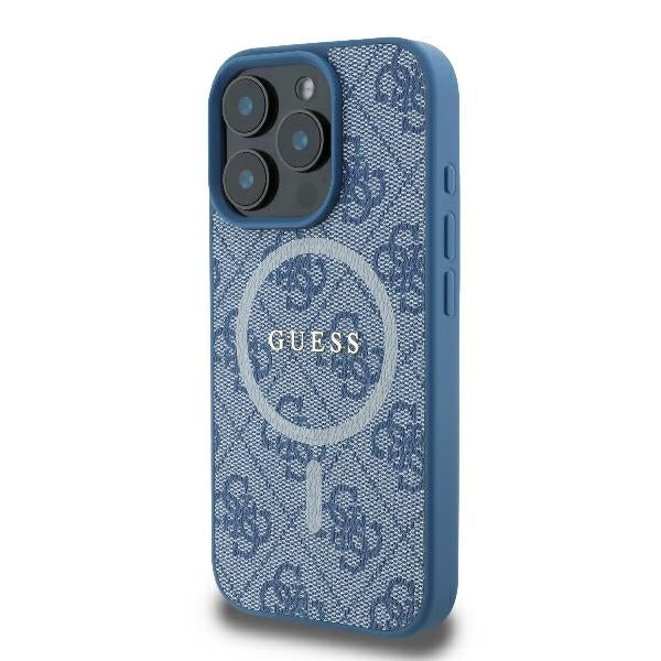 Guess 4G Ring Classic Logo MagSafe iPhone 16 Pro Case - Blue